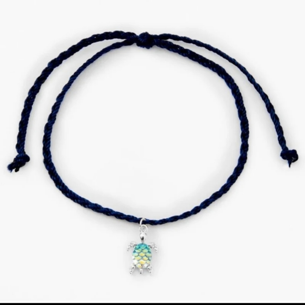 SEA TURTLE CORDED ANKLET BRACELET - IRIDESCENT & BLACK ROPE BNWT RETIRED 2024